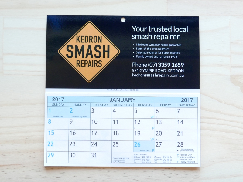 Printed promotional calendar example